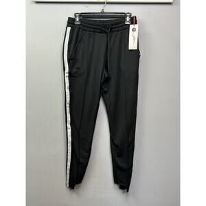 X by Gottex Jogger Pants Womens Small Black Silver Stripe Pockets Notched Ankles